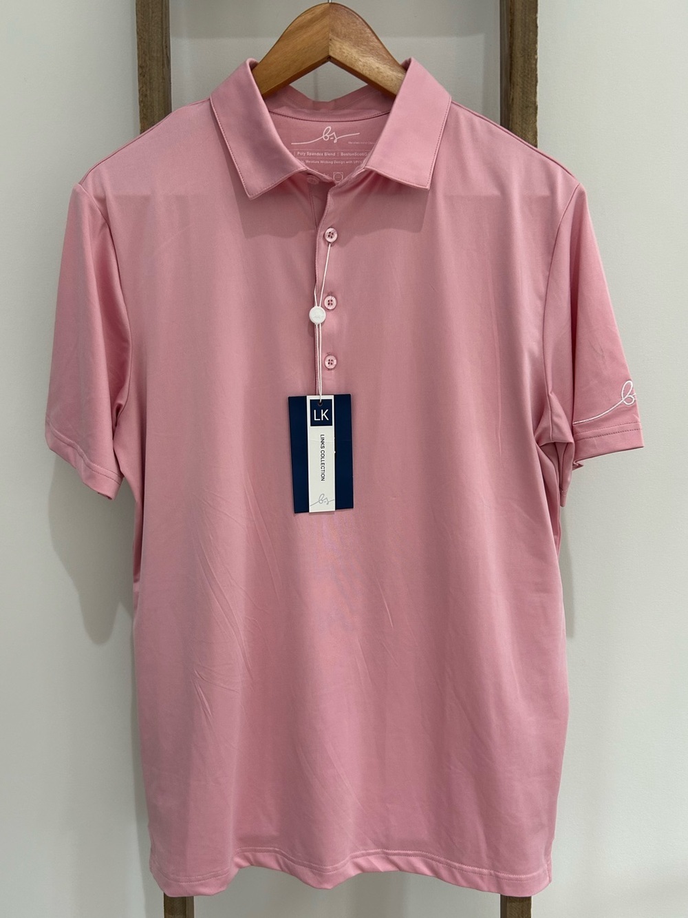 NWT Boston Scott Men’s Performance Golf Pink Polo Shirt Size S Classic Preppy